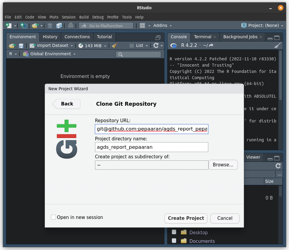 Clone your repository and create an R project.