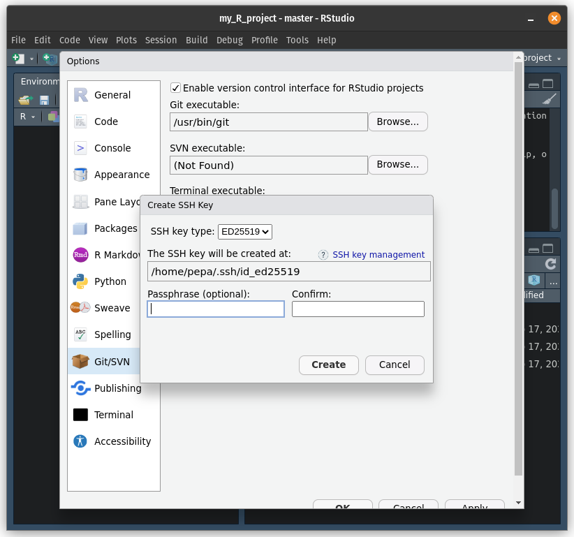 Create an SSH key from RStudio.