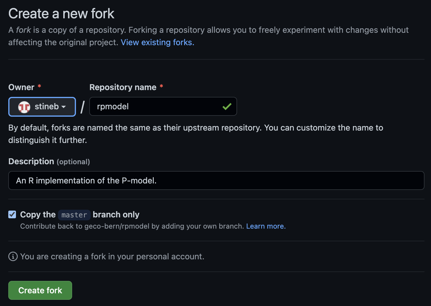 Github fork settings